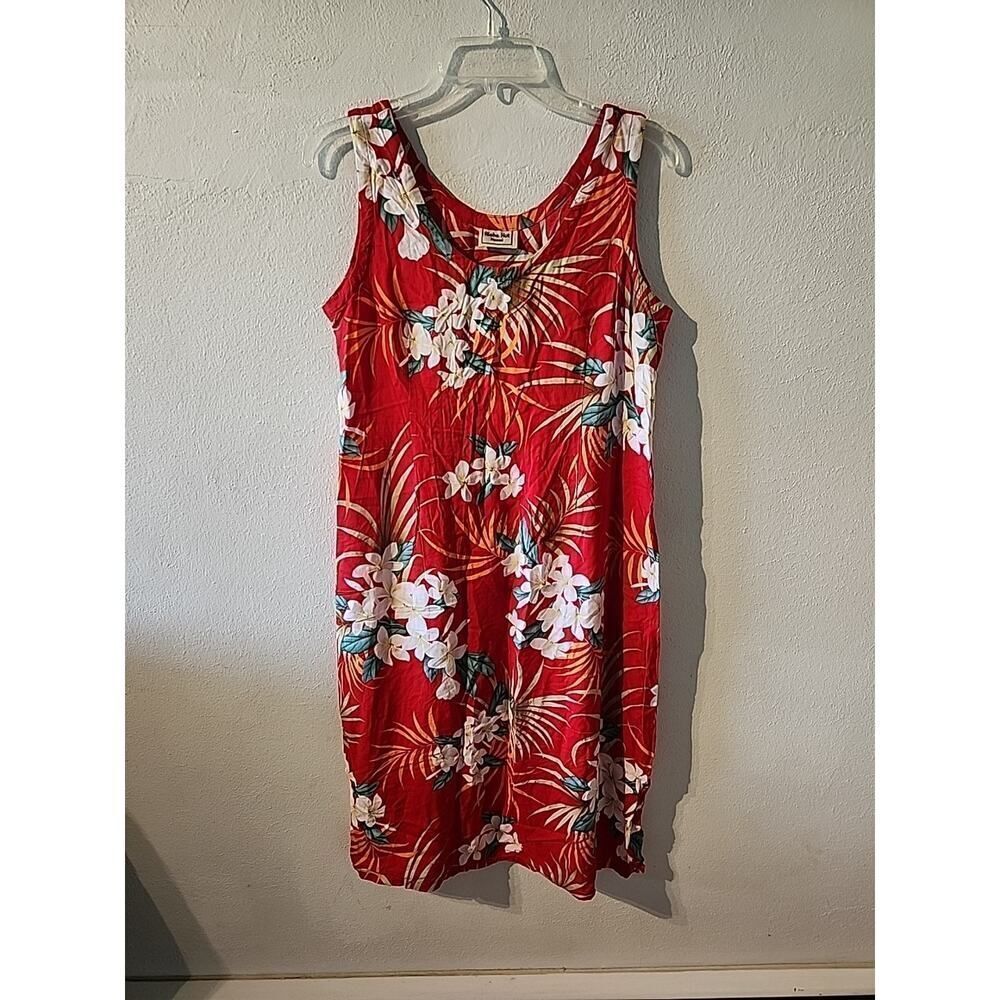 Aloha Hut Women Dress MEDIUM Red Floral Hawaiian Hibiscus Sleeveless Tropical